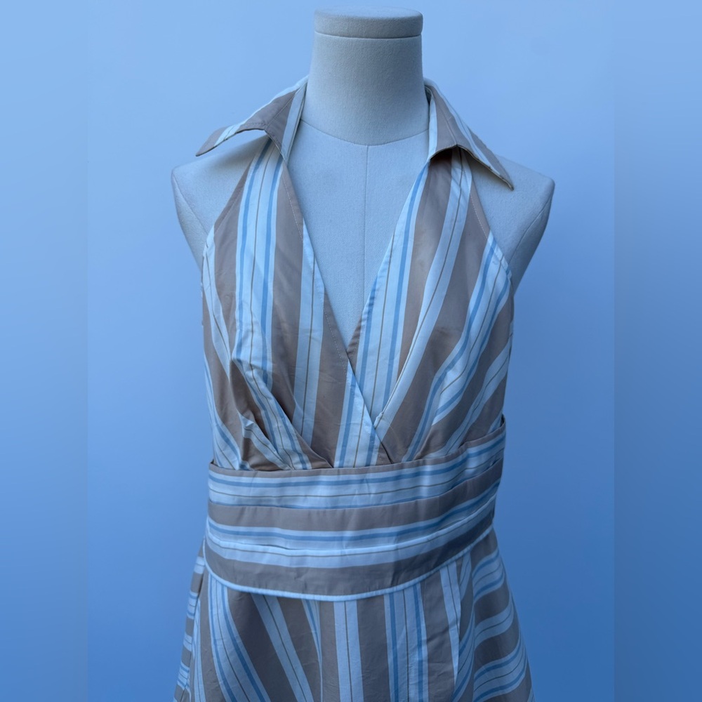 Anthropologie Maeve Asymmetrical  Wrap Shirt Dress Neutral Striped Collar SZ 6P - Picture 3 of 15